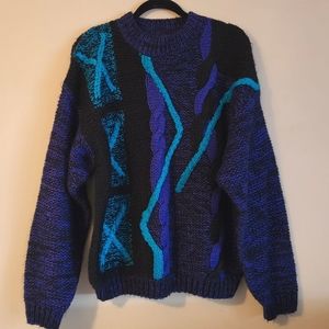 City Streets vintage purple/black/teal cable knit oversized sweater